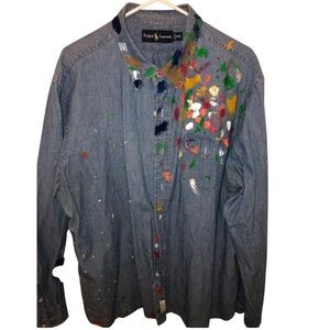 Polo Ralph Lauren Blue Paint-Splattered Shirt 1 of 1.
